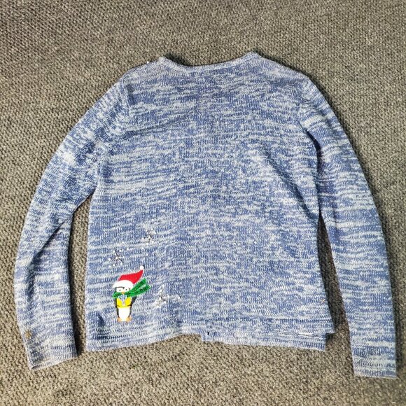 Grandma Sweater Christmas Santa Penguin Reindeer Beaded Embroidere Kikit Blue XL - Picture 8 of 8